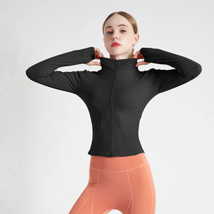 Women Sport Jackets Zipper Yoga Coat Tops Thumb Hole Running Shirt Sportwear Girl Thin Quick Dry High Elastic Gym Fitness Jacket