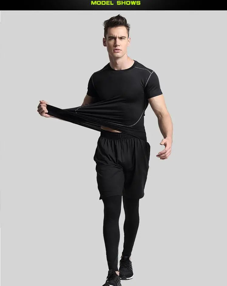 Men's Compression Sportswear Suits Gym Tights Training Clothes Workout Jogging Sports Set Running Tracksuit Quick Dry Plus Size