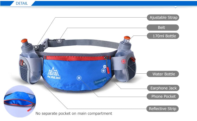 AONIJIE E882 Marathon Jogging Cycling Running Hydration Belt Waist Bag Pouch Fanny Pack Phone Holder with 170ml Water Bottles