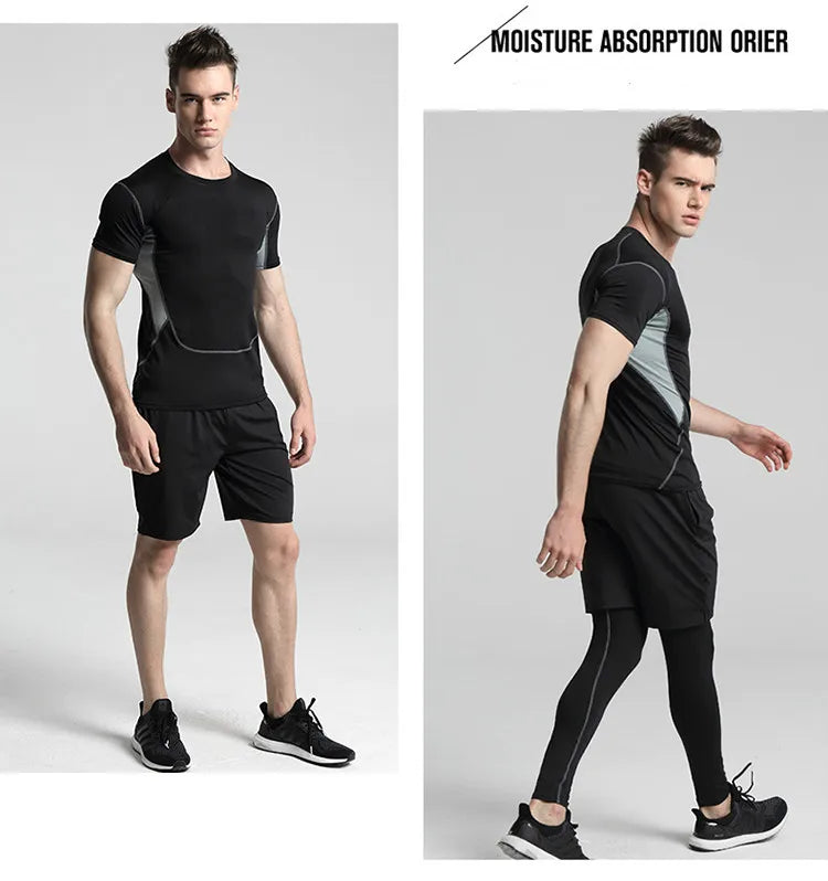 Men's Compression Sportswear Suits Gym Tights Training Clothes Workout Jogging Sports Set Running Tracksuit Quick Dry Plus Size