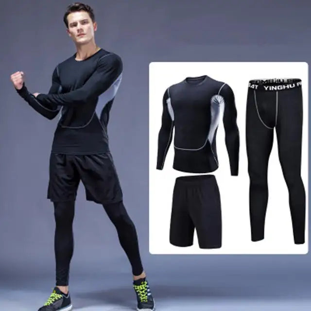 Men's Compression Sportswear Suits Gym Tights Training Clothes Workout Jogging Sports Set Running Tracksuit Quick Dry Plus Size