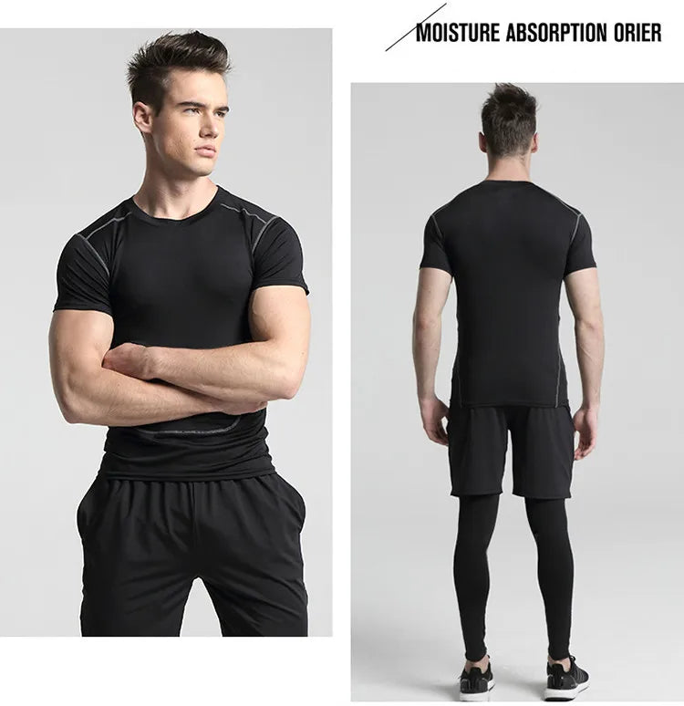 Men's Compression Sportswear Suits Gym Tights Training Clothes Workout Jogging Sports Set Running Tracksuit Quick Dry Plus Size