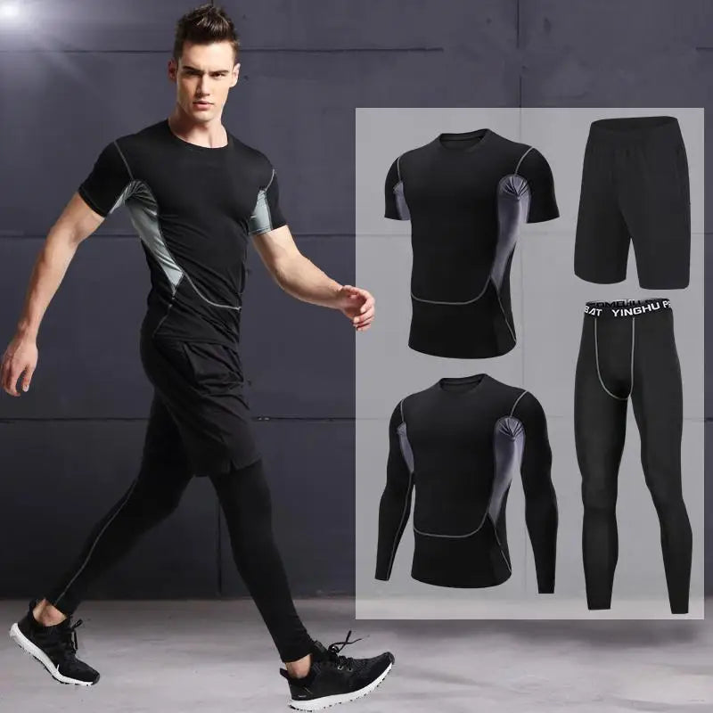 Men's Compression Sportswear Suits Gym Tights Training Clothes Workout Jogging Sports Set Running Tracksuit Quick Dry Plus Size