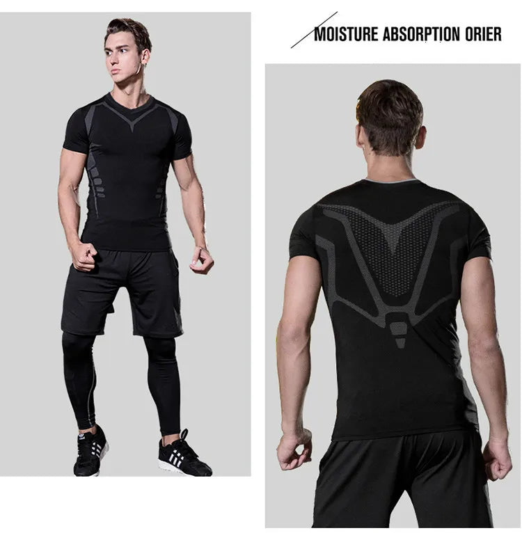 Men's Compression Sportswear Suits Gym Tights Training Clothes Workout Jogging Sports Set Running Tracksuit Quick Dry Plus Size