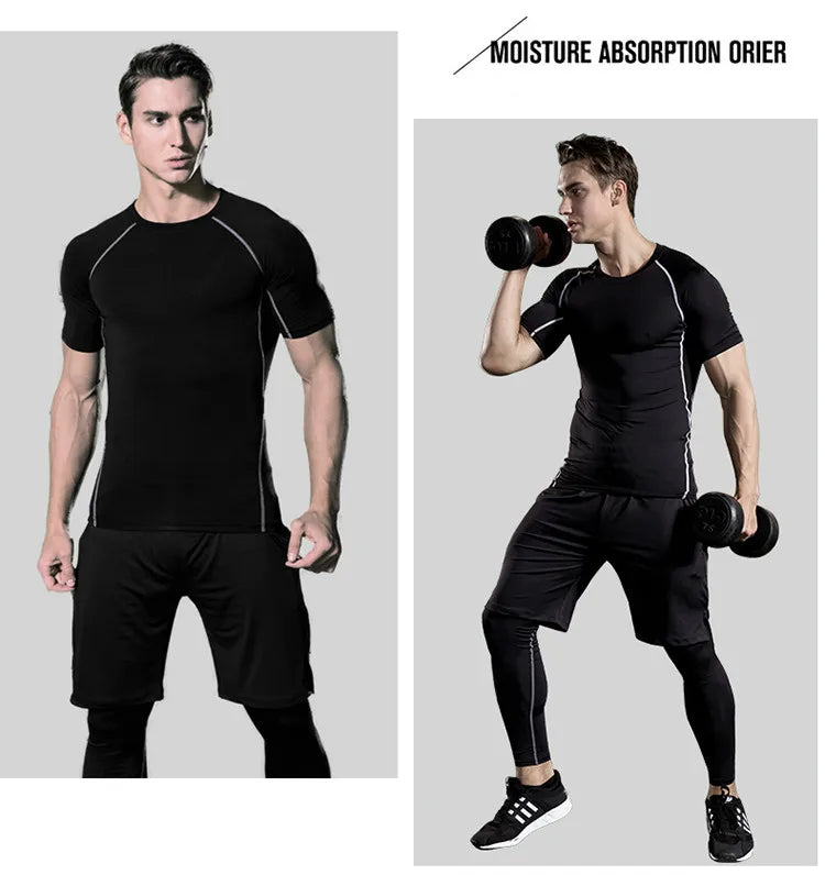 Men's Compression Sportswear Suits Gym Tights Training Clothes Workout Jogging Sports Set Running Tracksuit Quick Dry Plus Size