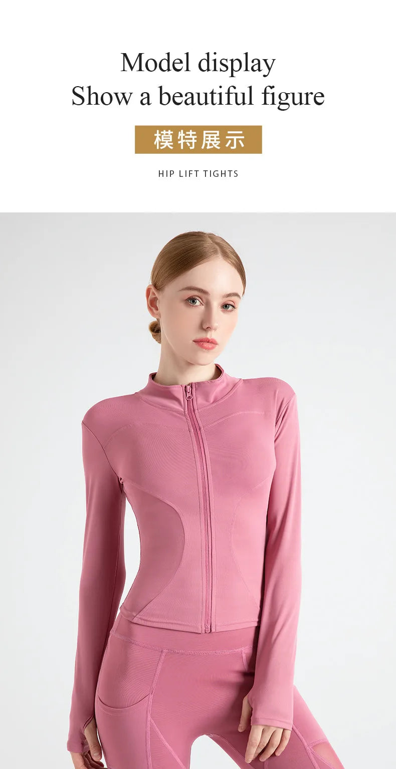 Women Sport Jackets Zipper Yoga Coat Tops Thumb Hole Running Shirt Sportwear Girl Thin Quick Dry High Elastic Gym Fitness Jacket