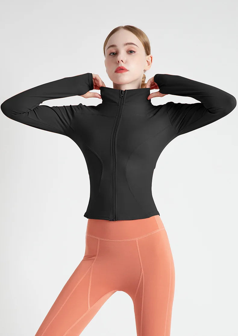 Women Sport Jackets Zipper Yoga Coat Tops Thumb Hole Running Shirt Sportwear Girl Thin Quick Dry High Elastic Gym Fitness Jacket