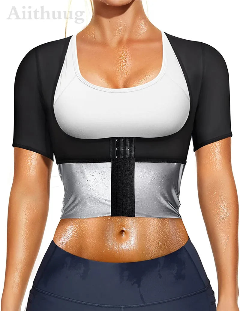 MrifDila Women Weight Loss Corsets Body Shaper Corset Slim Fat Burn Shirt 5 Times Sweating Short Sleeve Polymer Sauna Sweat Suit