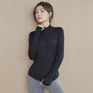 Women Sport Jackets Zipper Yoga Coat Tops Thumb Hole Running Shirt Sportwear Girl Thin Quick Dry High Elastic Gym Fitness Jacket