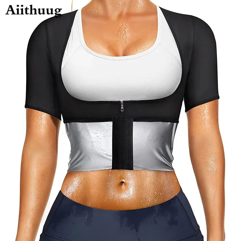 MrifDila Women Weight Loss Corsets Body Shaper Corset Slim Fat Burn Shirt 5 Times Sweating Short Sleeve Polymer Sauna Sweat Suit