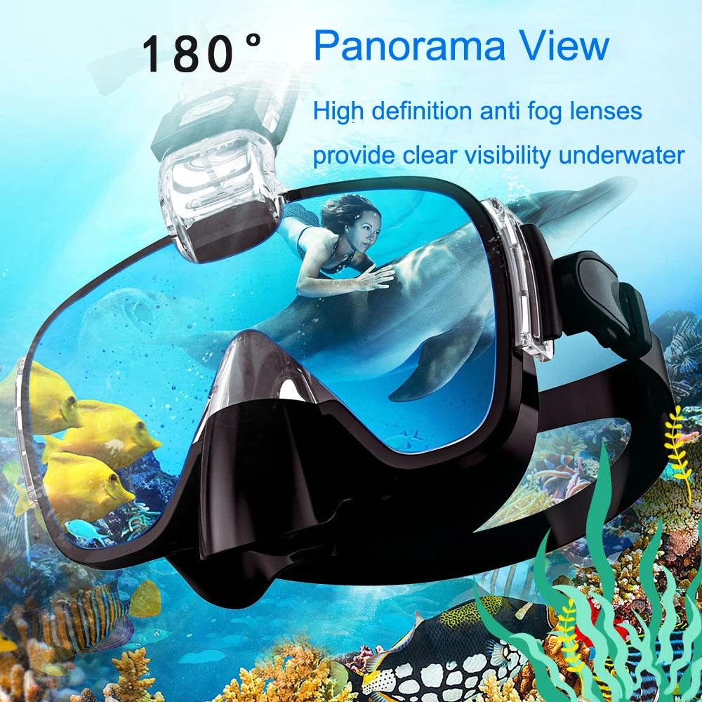 Foldable Anti Fog Snorkeling Mask Set with Fully Dry Top System, Suitable for Free Swimming, Professional Snorkeling Equipment F