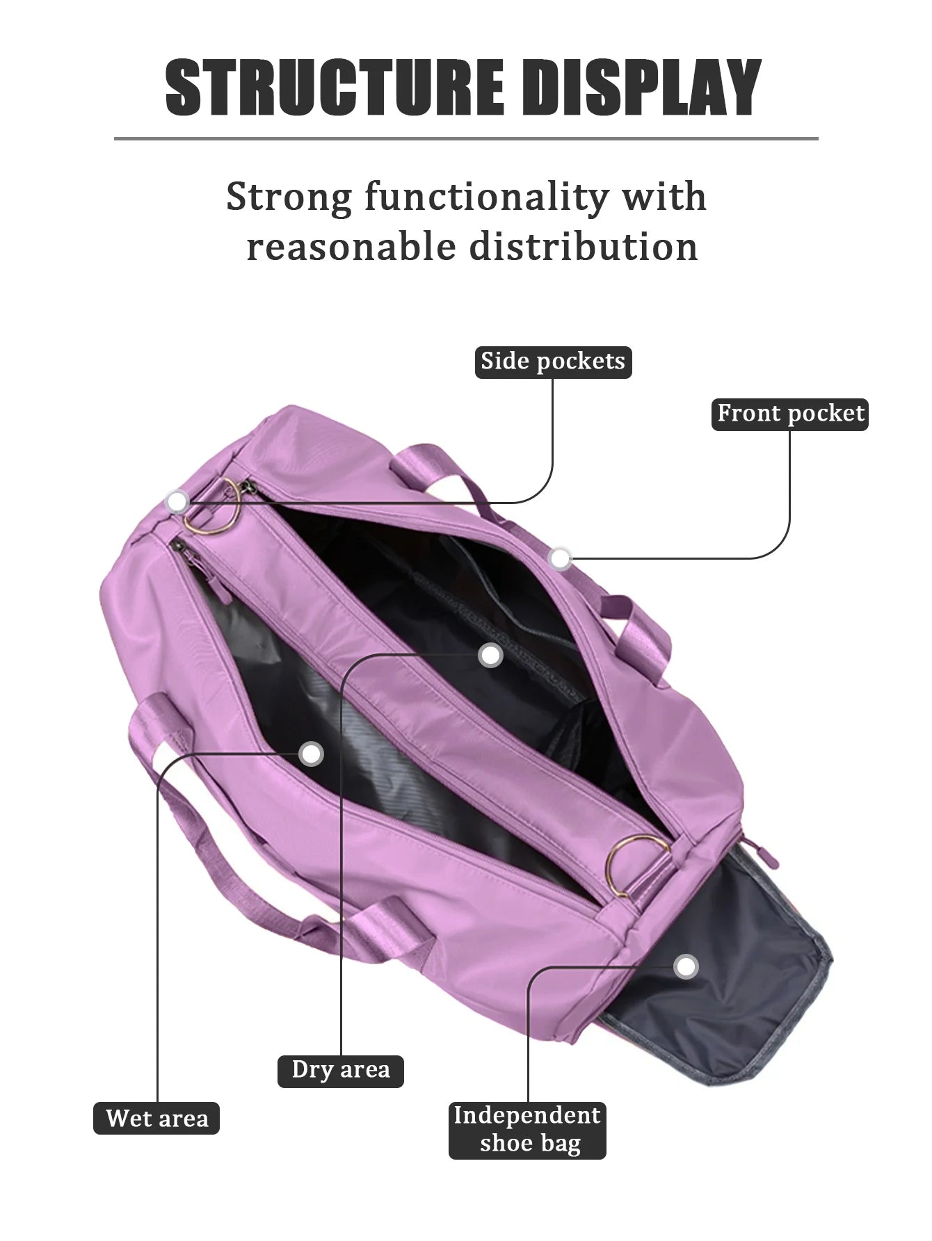 Women Sports Gym Bag Travel Dry Wet Bag Men Handbag Multifunction Swimming Shoulderbag Black Pink