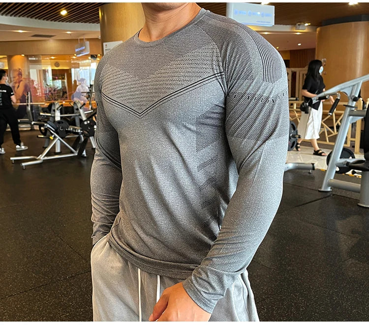 Men Fitness Compression Sport Shirt High Quality Running Long Sleeve Upper Clothing Crew Neck Swearshirt Male Rash Guard Wicking