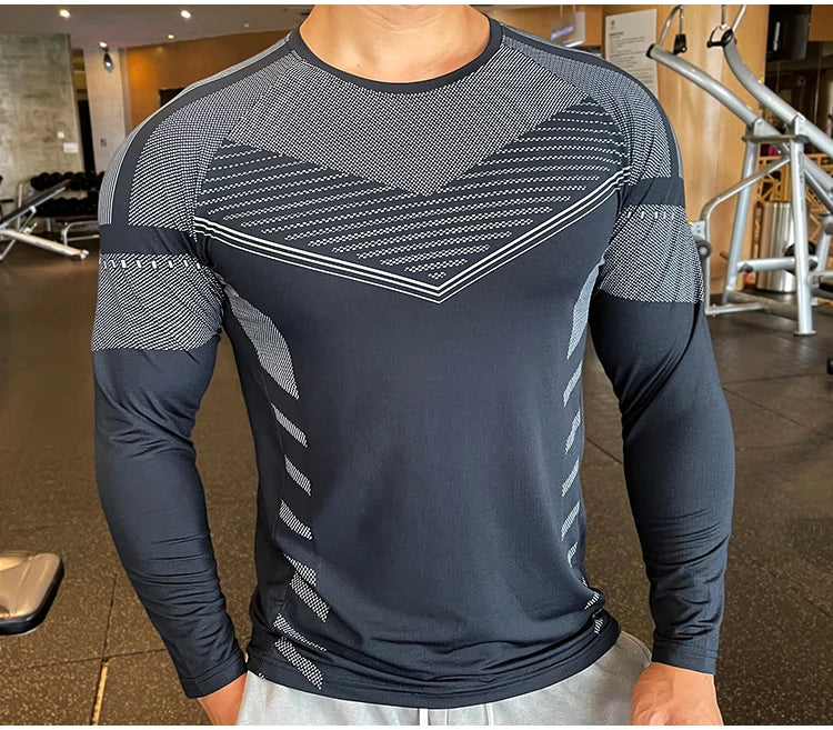 Men Fitness Compression Sport Shirt High Quality Running Long Sleeve Upper Clothing Crew Neck Swearshirt Male Rash Guard Wicking