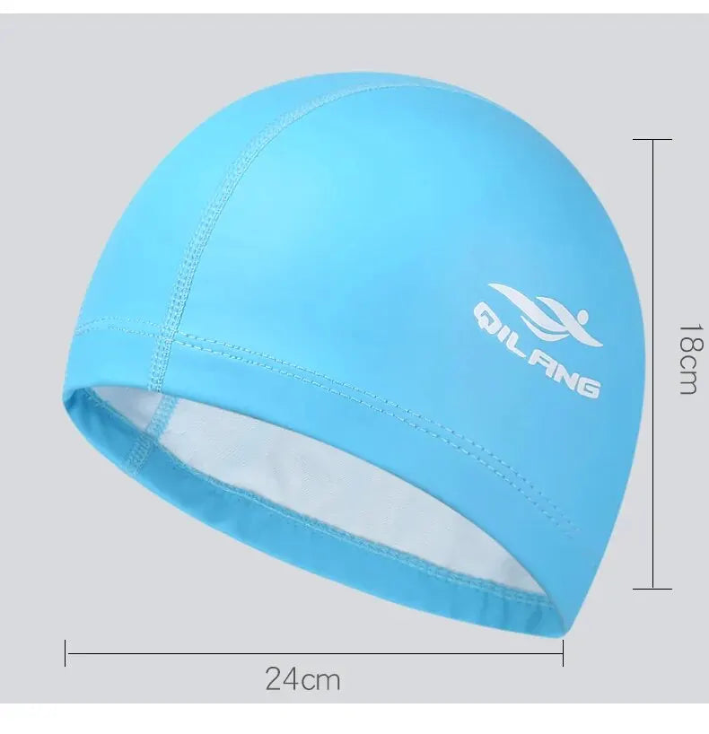 Swim Cap Adult Waterproof PU Unisex Solid Color Pool Diving Cap Long Hair Ear Protection Swim Cap