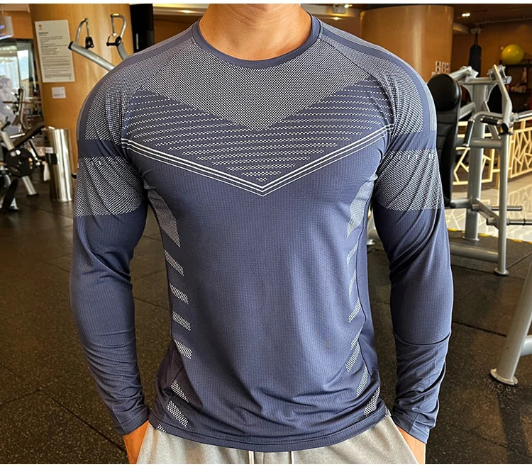 Men Fitness Compression Sport Shirt High Quality Running Long Sleeve Upper Clothing Crew Neck Swearshirt Male Rash Guard Wicking