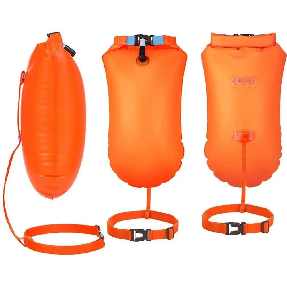 Inflatable Open Swimming Buoy Tow Float Dry Bag Double Air Bag with Waist Belt for Water Sport Swimming Storage Float Tools