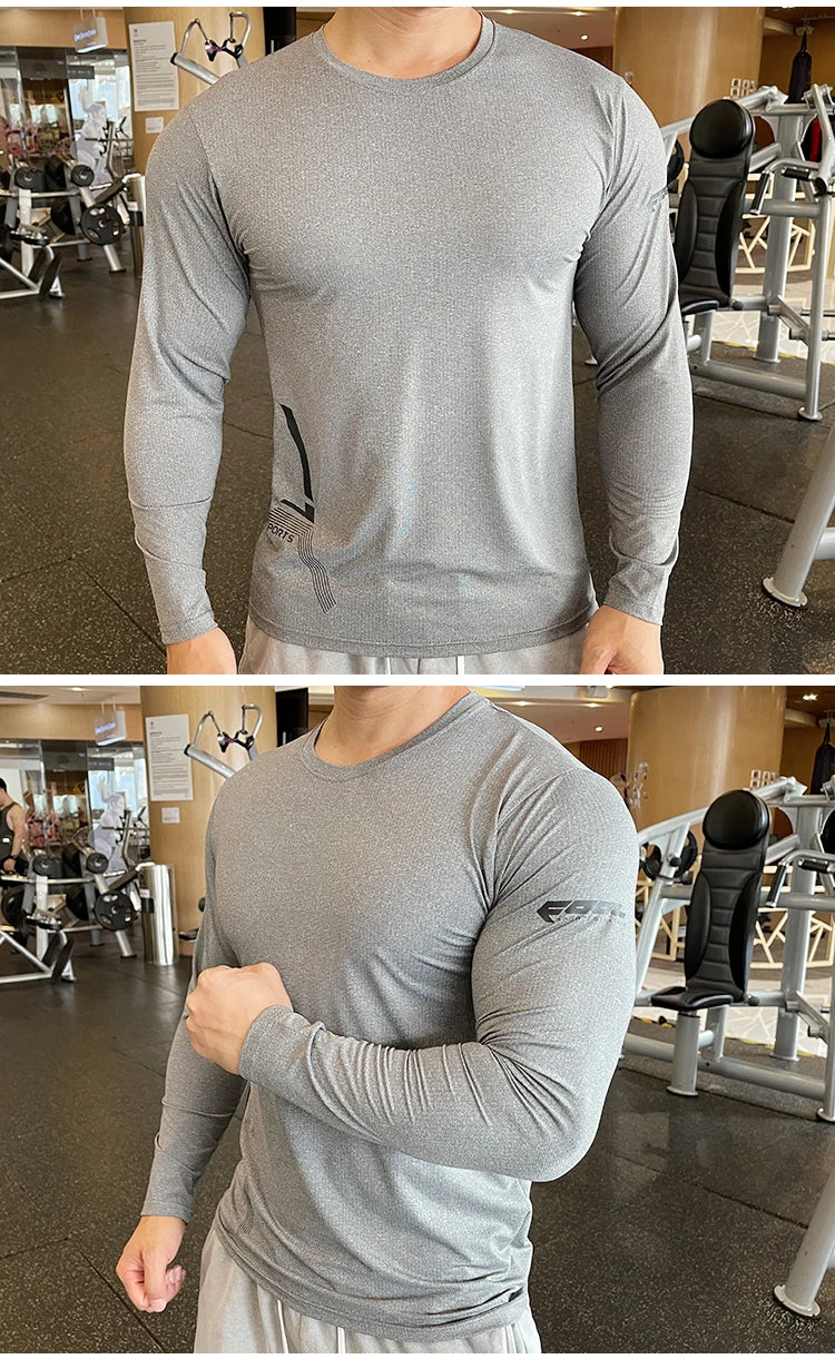 Men Fitness Compression Sport Shirt High Quality Running Long Sleeve Upper Clothing Crew Neck Swearshirt Male Rash Guard Wicking