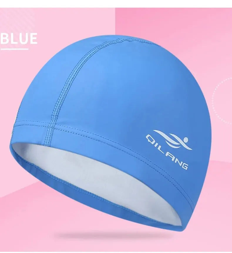 Swim Cap Adult Waterproof PU Unisex Solid Color Pool Diving Cap Long Hair Ear Protection Swim Cap