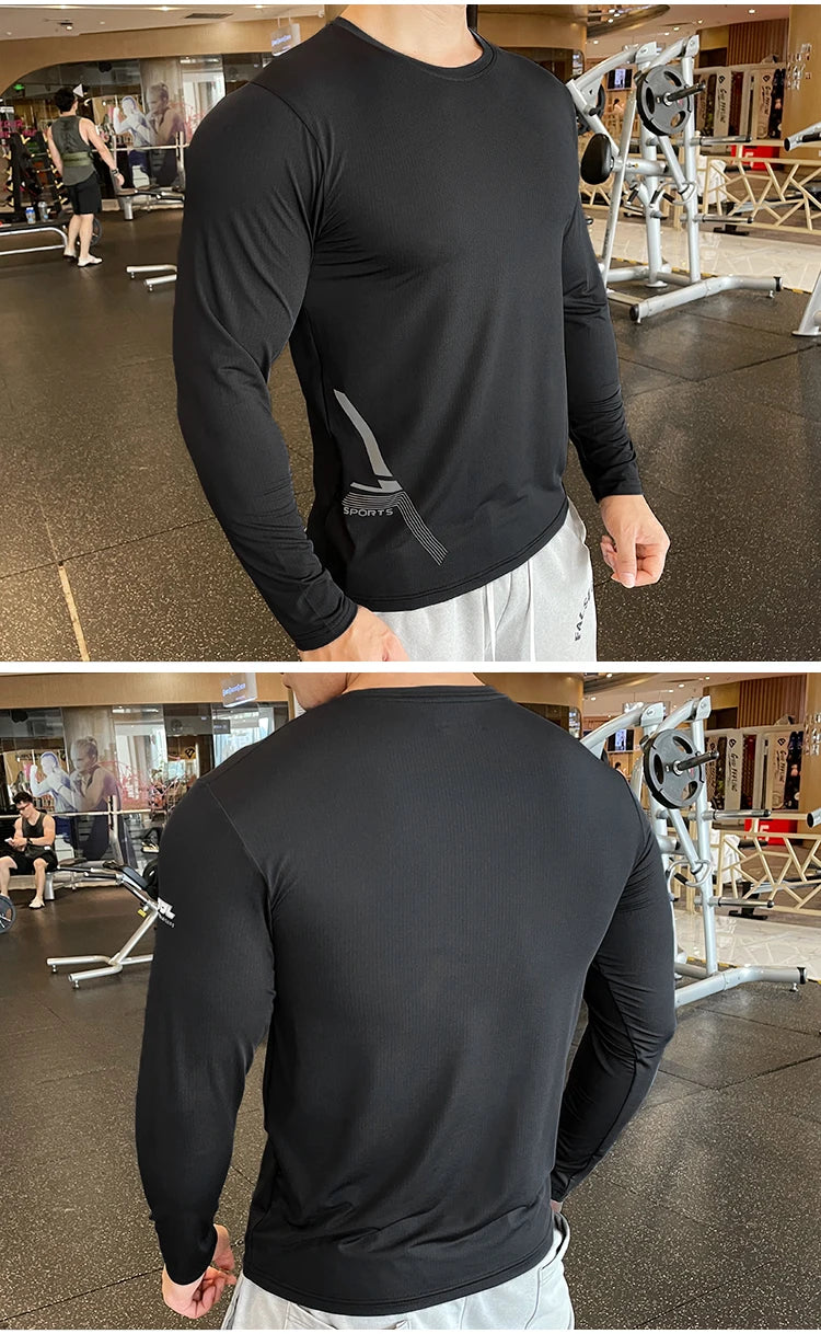 Men Fitness Compression Sport Shirt High Quality Running Long Sleeve Upper Clothing Crew Neck Swearshirt Male Rash Guard Wicking