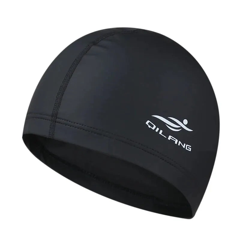 Swim Cap Adult Waterproof PU Unisex Solid Color Pool Diving Cap Long Hair Ear Protection Swim Cap