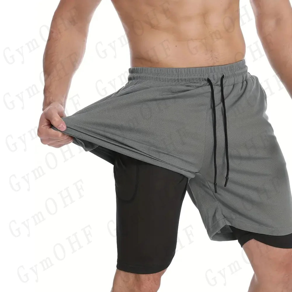 High-Quality Gym 2 in 1 Shorts For Men Quick Dry Breathable Mesh Performance Shorts Sports Fitness Workout Jogging Short Pants