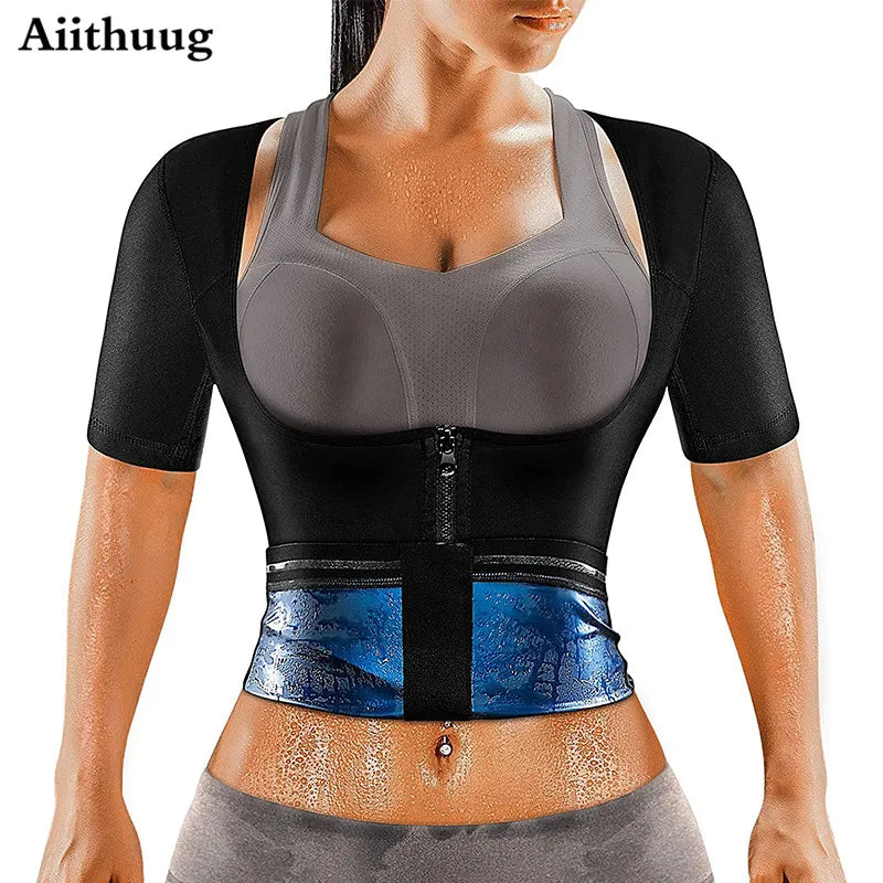 MrifDila Women Weight Loss Corsets Body Shaper Corset Slim Fat Burn Shirt 5 Times Sweating Short Sleeve Polymer Sauna Sweat Suit