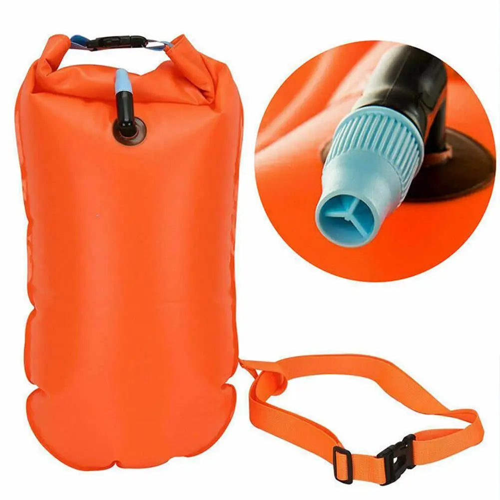 Inflatable Open Swimming Buoy Tow Float Dry Bag Double Air Bag with Waist Belt for Water Sport Swimming Storage Float Tools