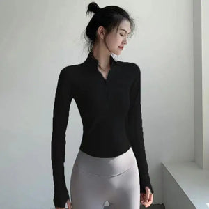 Women Sport Jackets Zipper Yoga Coat Tops Thumb Hole Running Shirt Sportwear Girl Thin Quick Dry High Elastic Gym Fitness Jacket