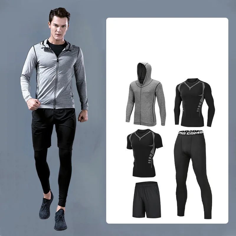 Men's Compression Sportswear Suits Gym Tights Training Clothes Workout Jogging Sports Set Running Tracksuit Quick Dry Plus Size