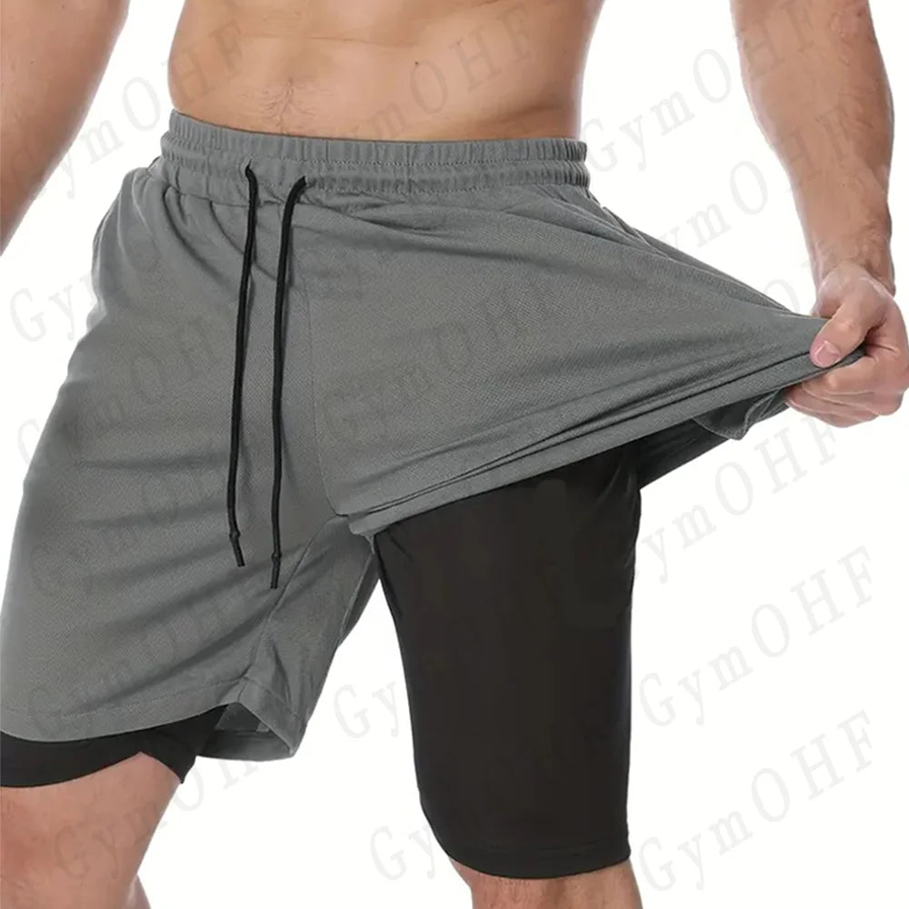 High-Quality Gym 2 in 1 Shorts For Men Quick Dry Breathable Mesh Performance Shorts Sports Fitness Workout Jogging Short Pants