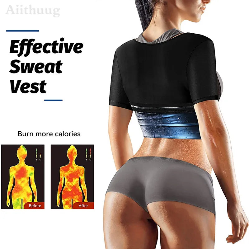 MrifDila Women Weight Loss Corsets Body Shaper Corset Slim Fat Burn Shirt 5 Times Sweating Short Sleeve Polymer Sauna Sweat Suit