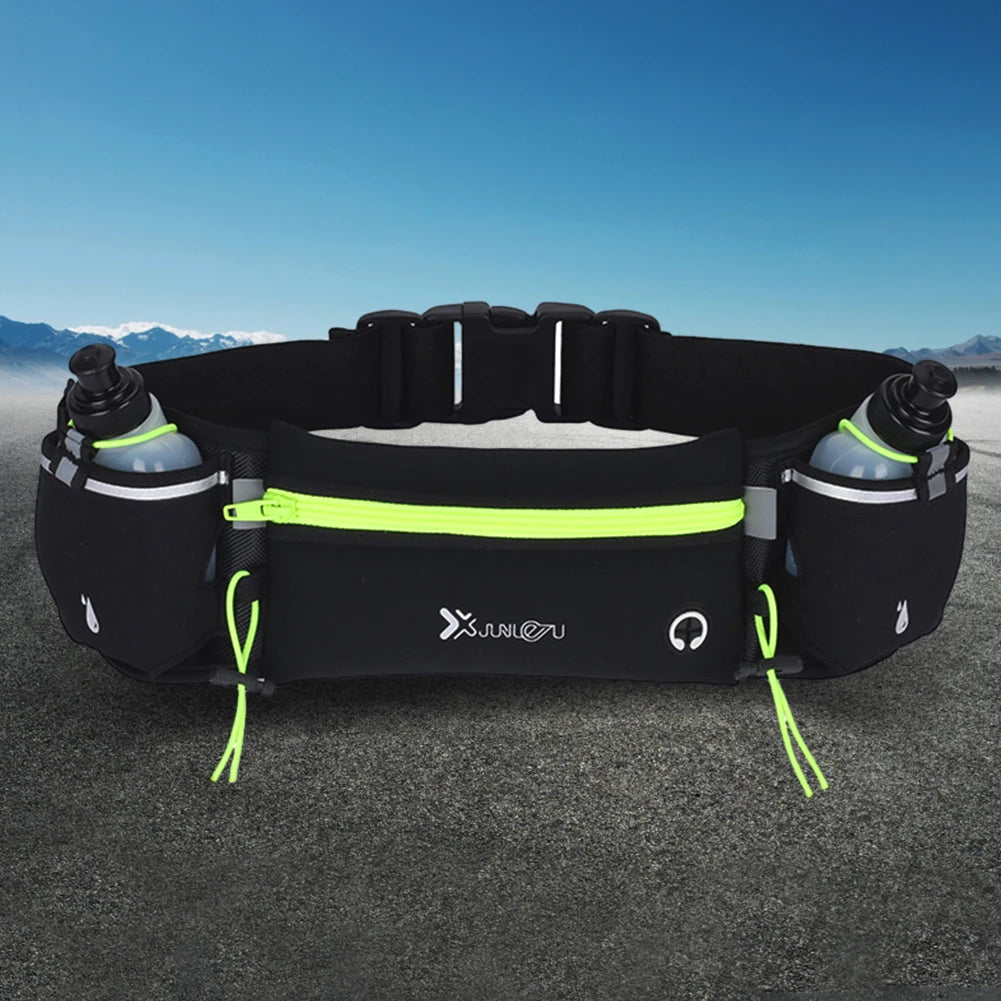 Hydration Running Belt with Bottles Multiple Pockets Water Bottle Holder Adjustable Strap Exercise Waist Pouch for Men and Women