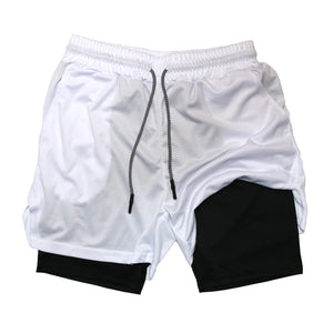 Men's Double Layer Fitness Shorts Men Fitness Gym Training 2 in 1 Sports Shorts Quick Dry Workout Jogging Double Deck Summer