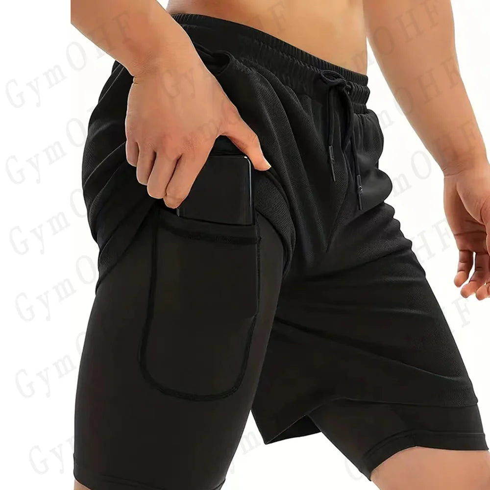 High-Quality Gym 2 in 1 Shorts For Men Quick Dry Breathable Mesh Performance Shorts Sports Fitness Workout Jogging Short Pants