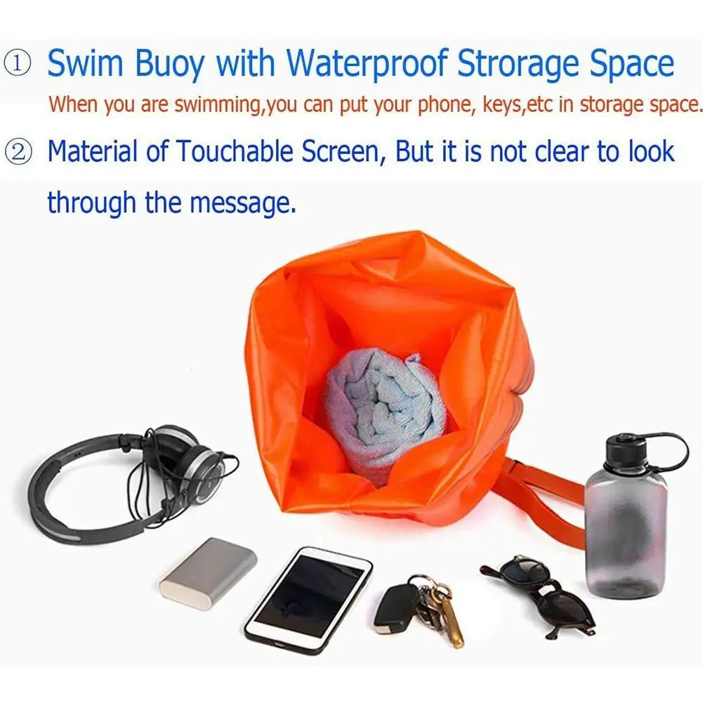 Inflatable Open Swimming Buoy Tow Float Dry Bag Double Air Bag with Waist Belt for Water Sport Swimming Storage Float Tools