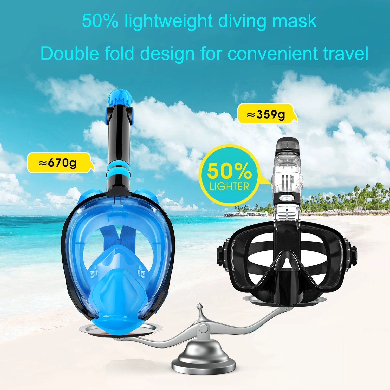 Foldable Anti Fog Snorkeling Mask Set with Fully Dry Top System, Suitable for Free Swimming, Professional Snorkeling Equipment F