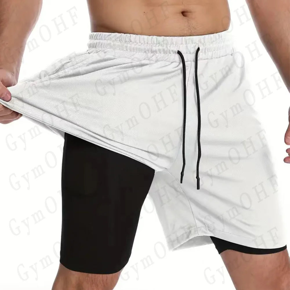 High-Quality Gym 2 in 1 Shorts For Men Quick Dry Breathable Mesh Performance Shorts Sports Fitness Workout Jogging Short Pants