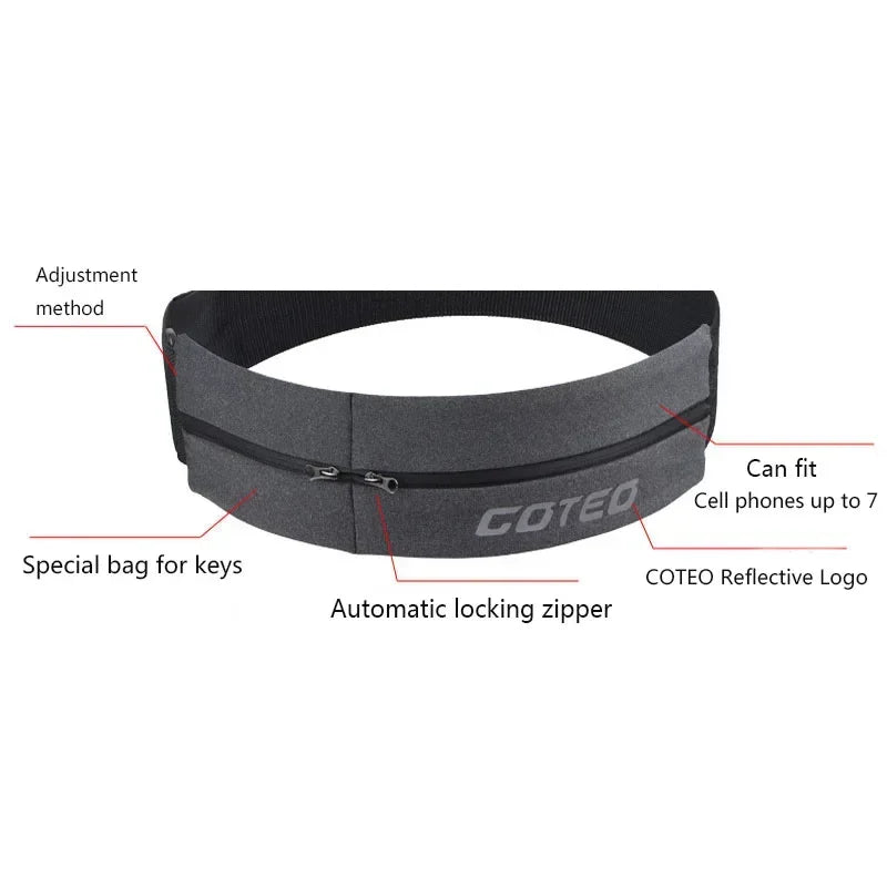 Reflective Elastic Waistband Sport Bag Double Zipper Pocket Running Gym Yoga Waist Belt Pack Phone Waist Wallet Bag