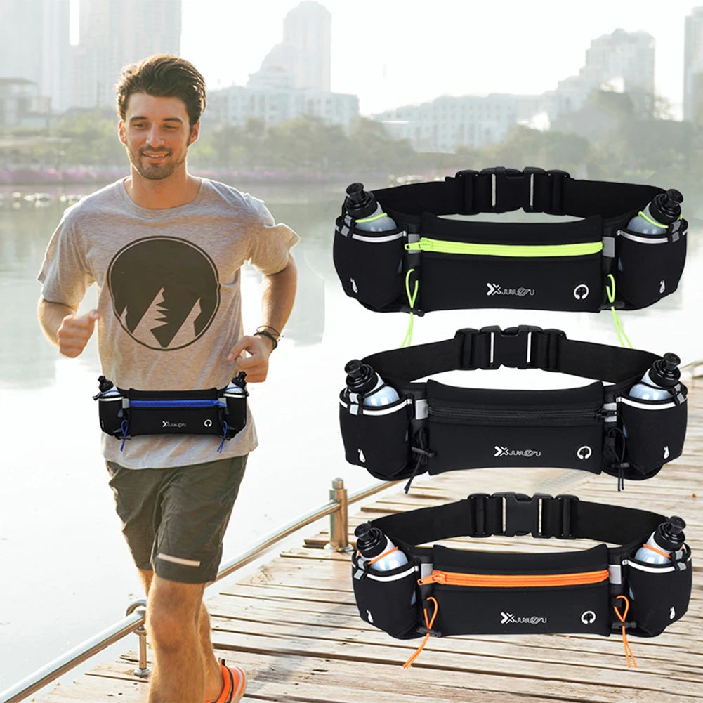 Hydration Running Belt with Bottles Multiple Pockets Water Bottle Holder Adjustable Strap Exercise Waist Pouch for Men and Women