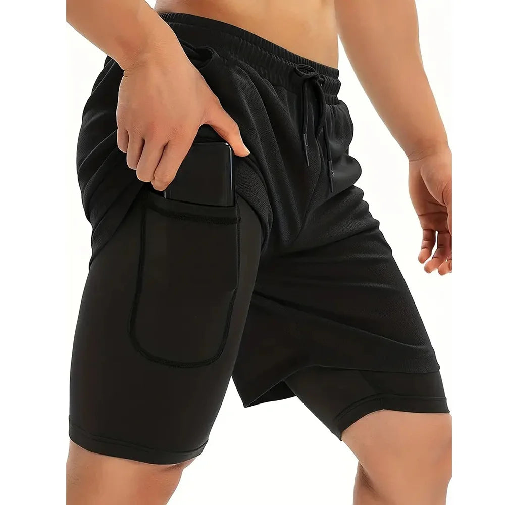 High-Quality Gym 2 in 1 Shorts For Men Quick Dry Breathable Mesh Performance Shorts Sports Fitness Workout Jogging Short Pants