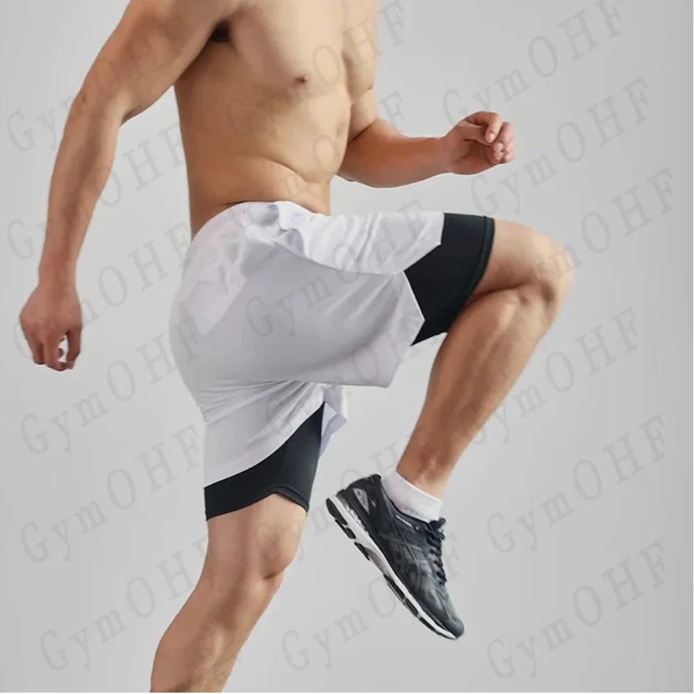 High-Quality Gym 2 in 1 Shorts For Men Quick Dry Breathable Mesh Performance Shorts Sports Fitness Workout Jogging Short Pants