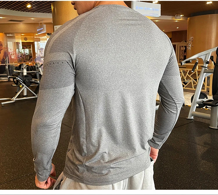 Men Fitness Compression Sport Shirt High Quality Running Long Sleeve Upper Clothing Crew Neck Swearshirt Male Rash Guard Wicking