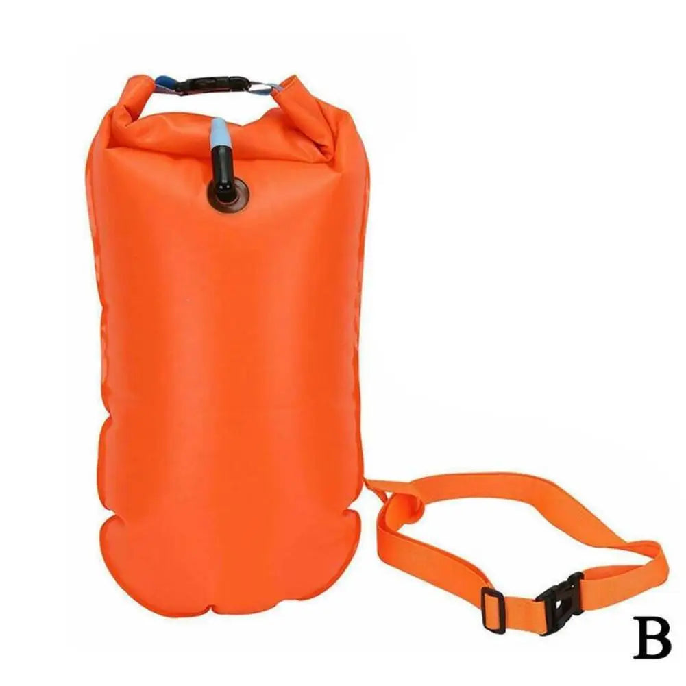 Inflatable Open Swimming Buoy Tow Float Dry Bag Double Air Bag with Waist Belt for Water Sport Swimming Storage Float Tools